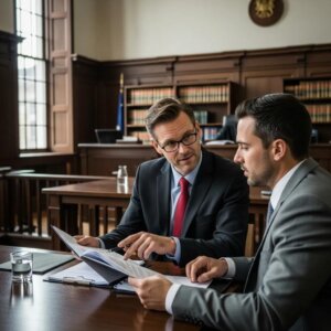 Property Offences Lawyer in Toronto 19 criminal lawyer consulting with a client in a courtroom setting deacba e b bfd aff