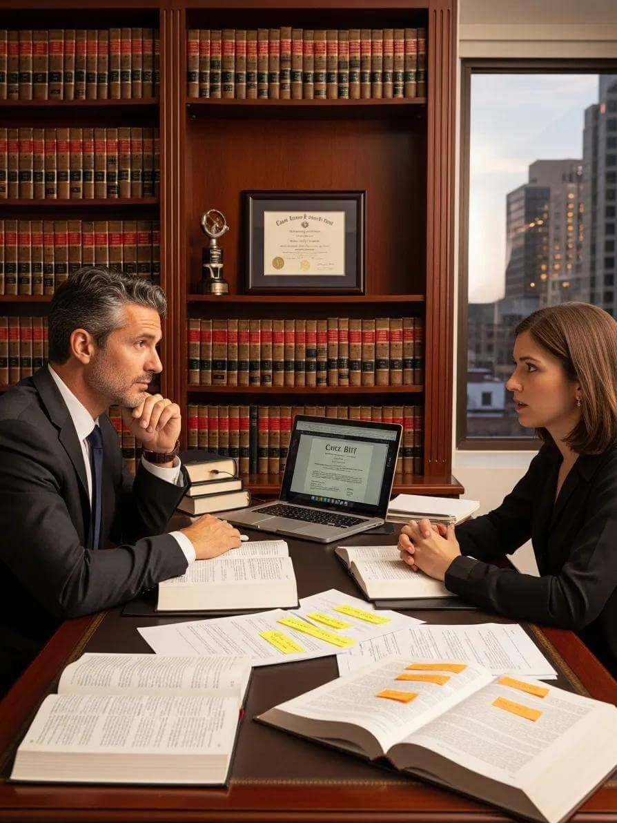 Hit and Run Meaning: What Ontario Law Says and How Defences Work 3 Lawyer meeting with a client to review defence options in a hit-and-run case