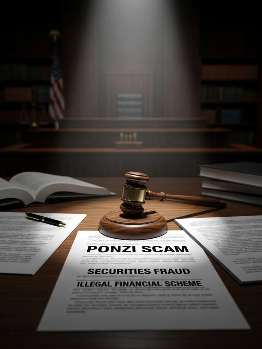 Ponzi Scheme: What It Is, How to Spot One, Legal Consequences, and Defending Charges in Toronto 2 Courtroom scene with gavel and documents, representing legal consequences of investment fraud