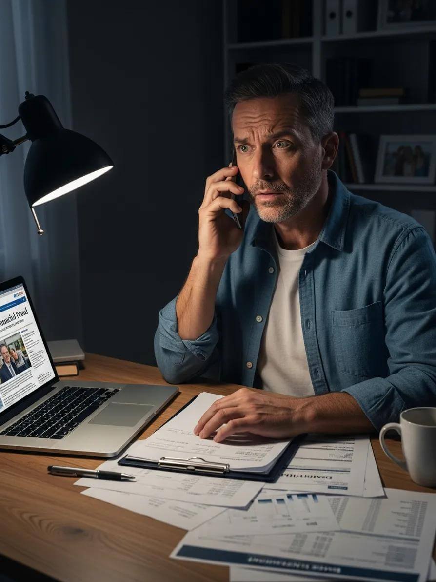 Ponzi Scheme: What It Is, How to Spot One, Legal Consequences, and Defending Charges in Toronto 3 Person reporting a fraud by phone from a home office — reporting fraud protects others