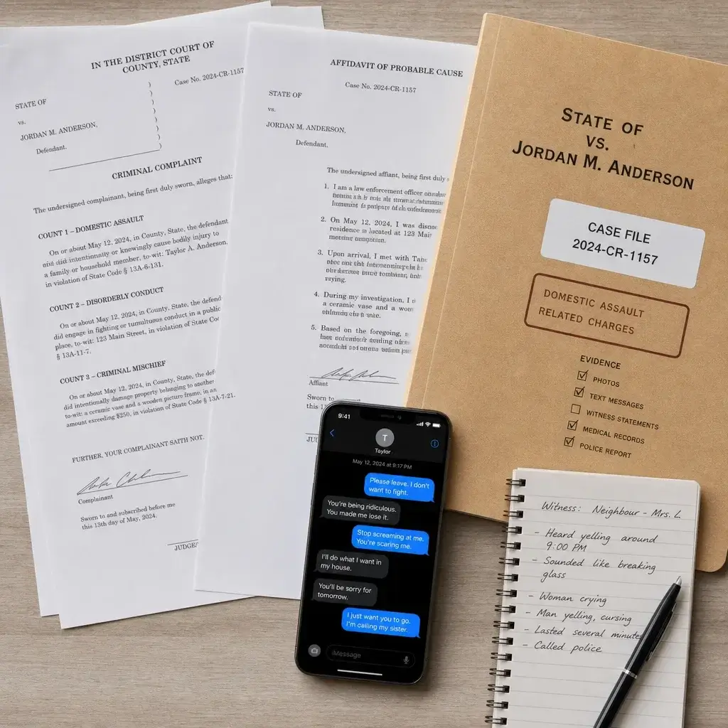 Second Time Domestic Assault Charge in Canada: What Happens Next 2 Legal documents and digital evidence arranged on a desk.