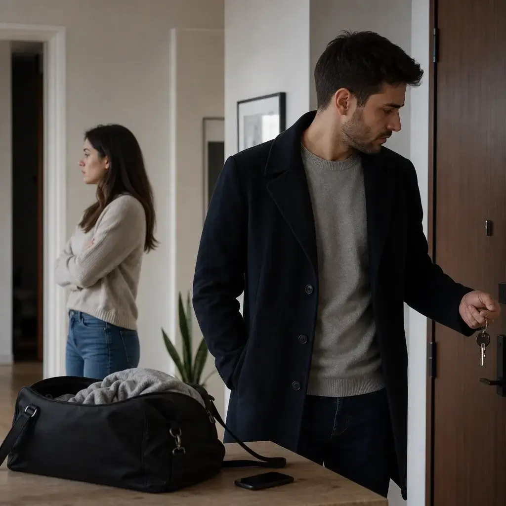 Difference Between Assault and Domestic Assault in Canada 2 Two adults standing apart in an apartment entryway, suggesting a relationship-based domestic context.