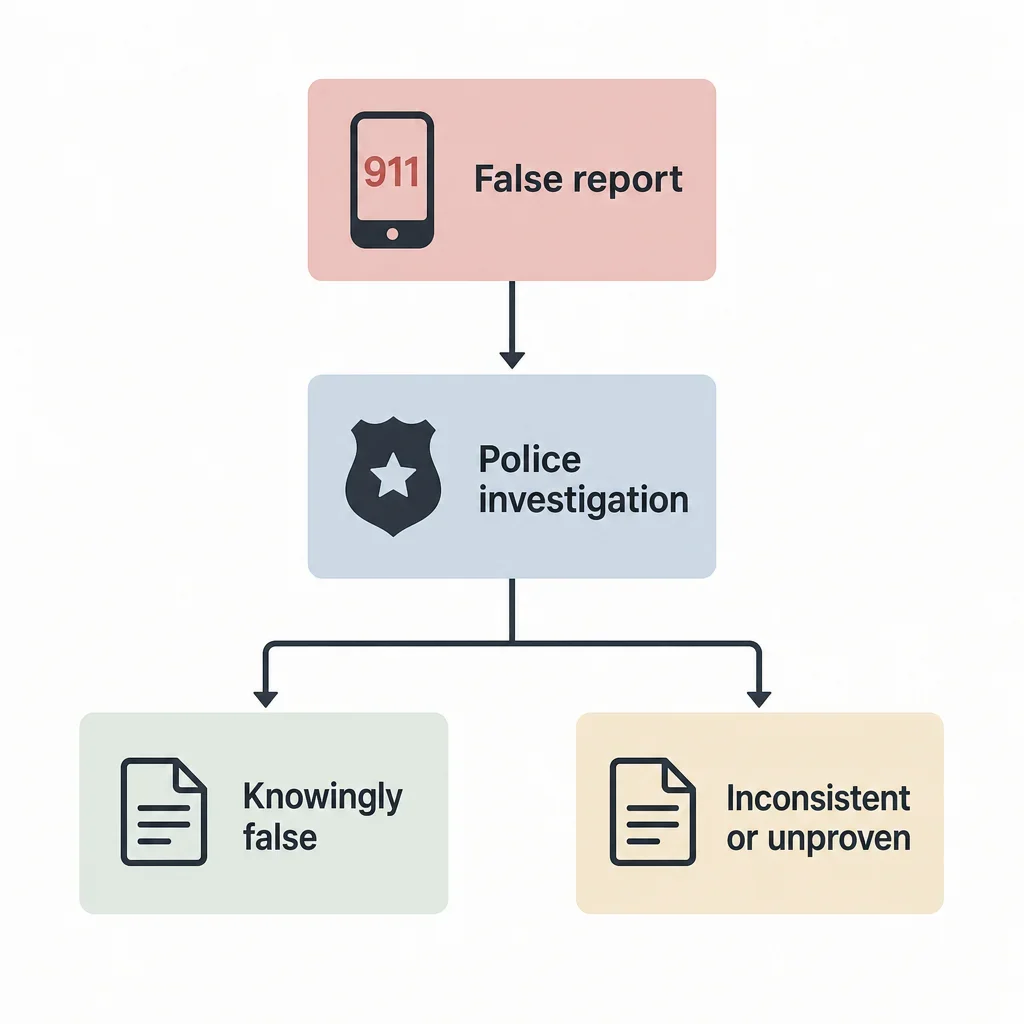False Domestic Assault Charges in Ontario: What to Do Now 10 A simple diagram showing how false reports, false information, and 911 calls relate to police investigations.