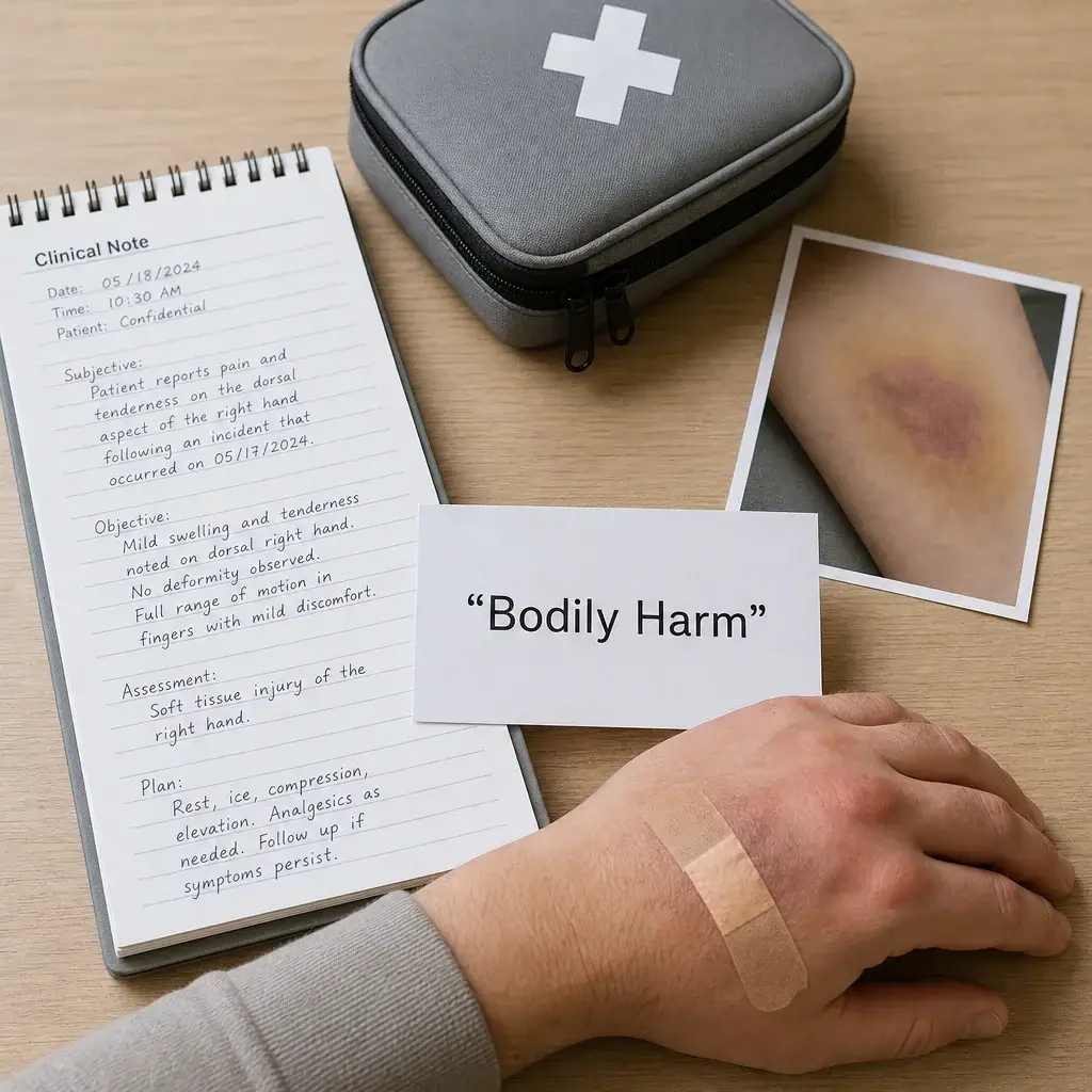 Section 267 in Canada: Assault With a Weapon & Causing Bodily Harm 4 Medical-style evidence scene illustrating bodily harm in an assault case.