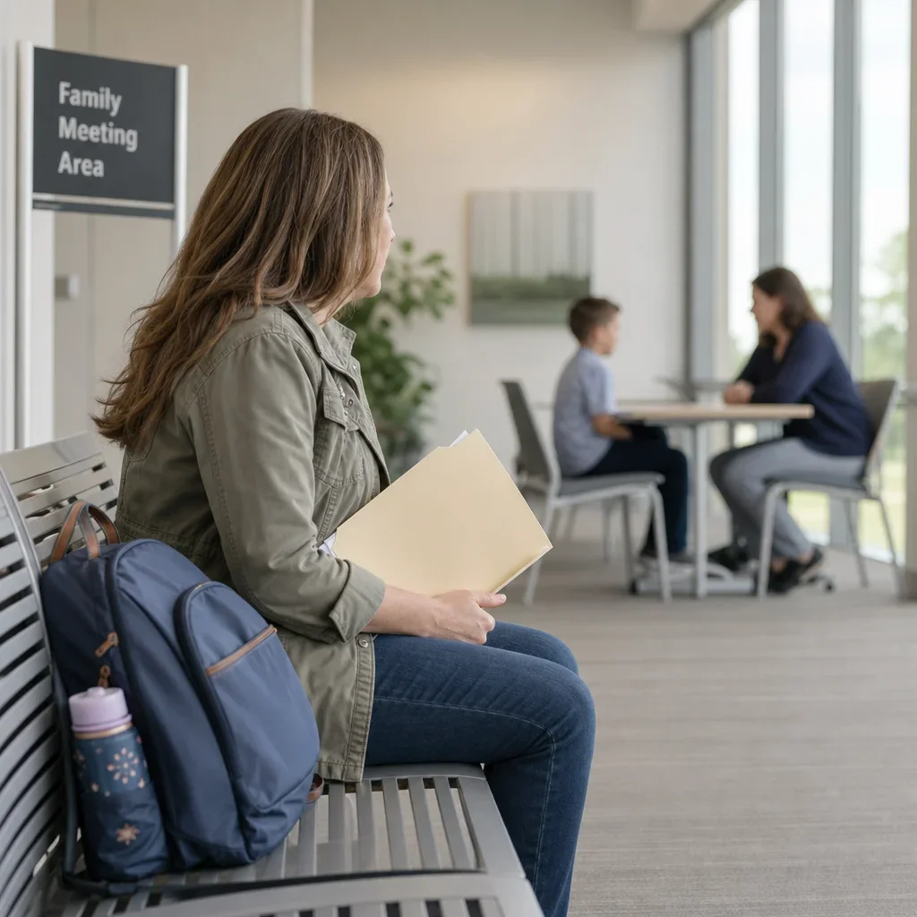 Domestic Assault False Allegations in Ontario: What to Do Now 5 Parenting exchange at a neutral location with documents and a child's bag.