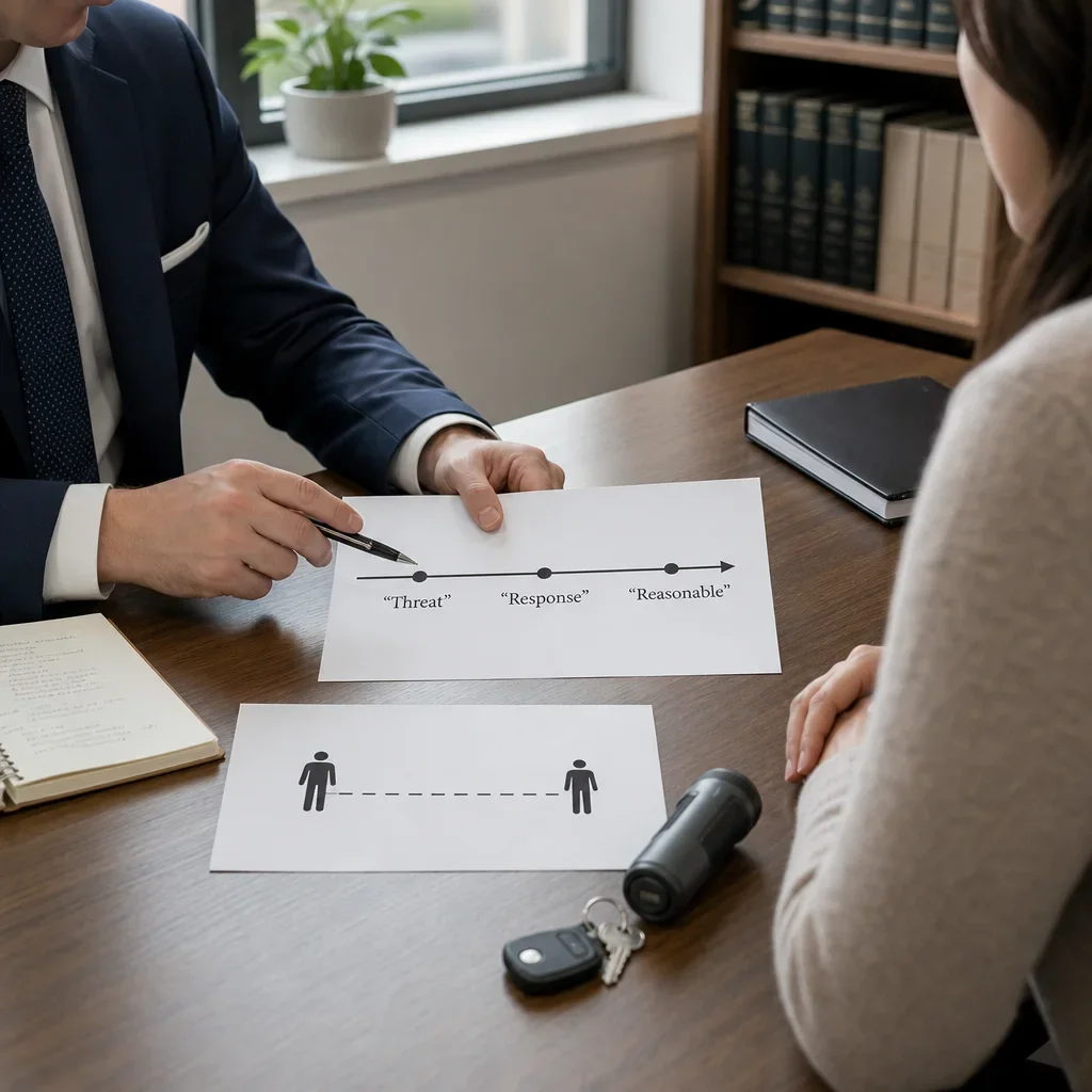 Section 267 in Canada: Assault With a Weapon & Causing Bodily Harm 8 Lawyer and client reviewing whether a response was reasonable in self-defence.