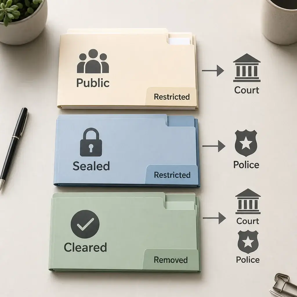 expungement vs sealing vs shielding diagram