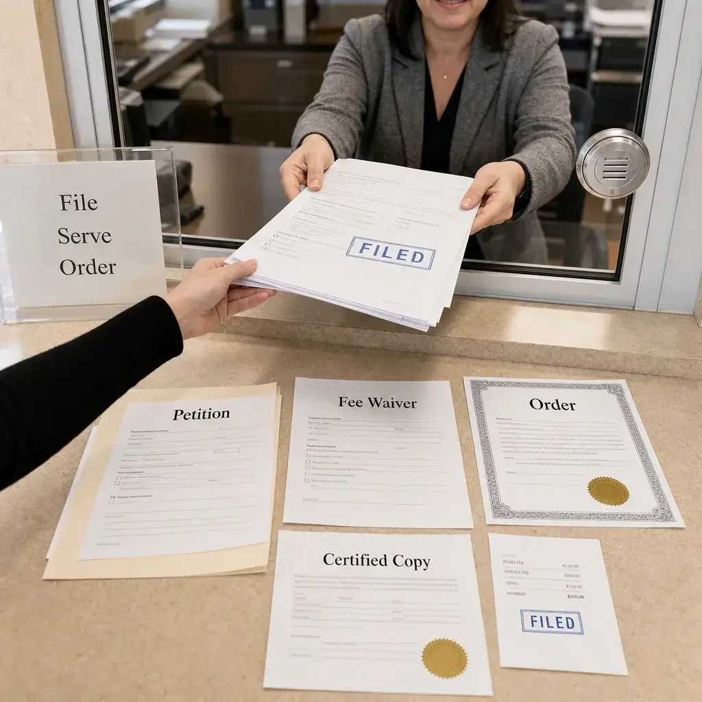 Can Assault and Battery Charges Be Expunged? Eligibility, Sealing, and Next Steps 4 Court filing paperwork for expungement or sealing laid out at a service counter.