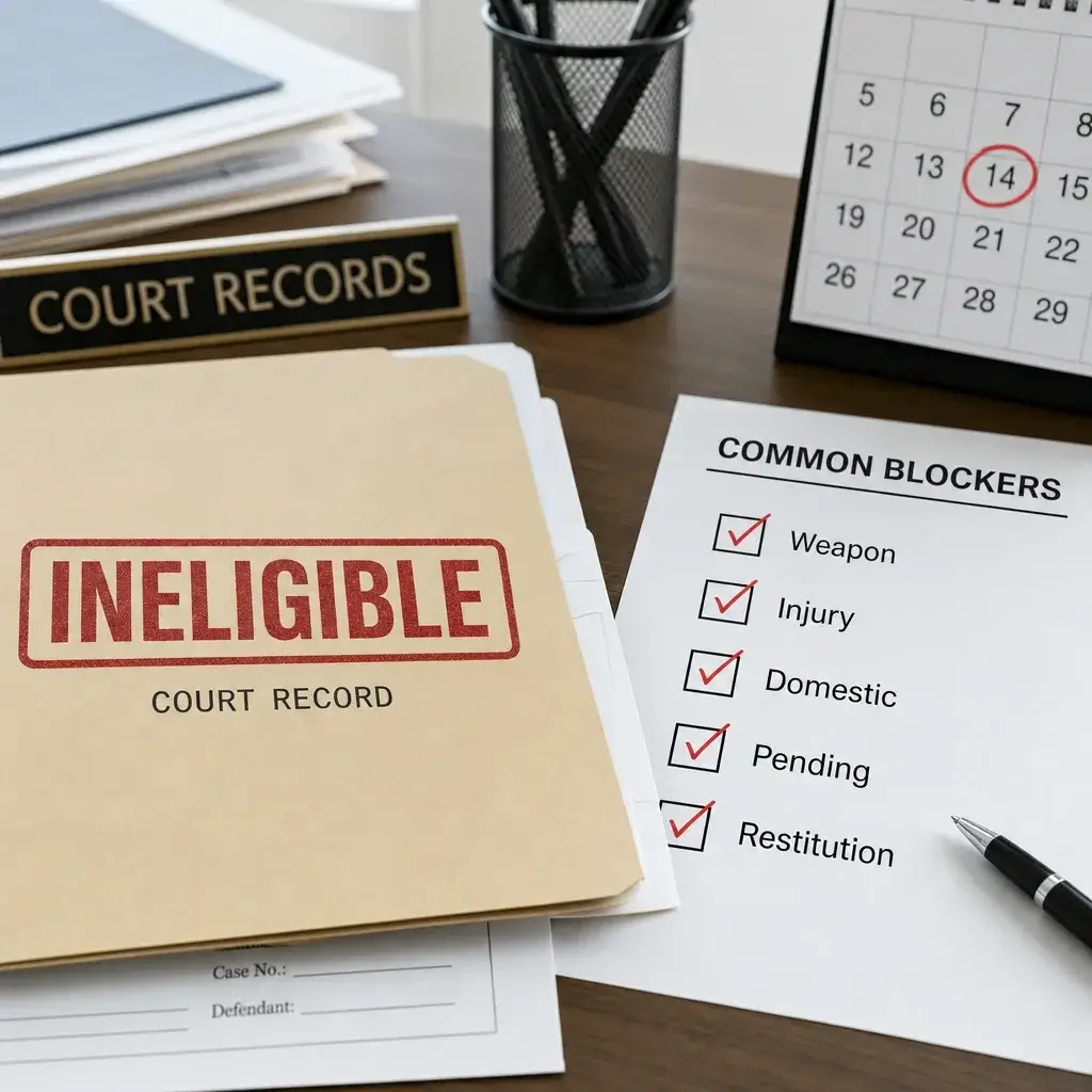 Can Assault and Battery Charges Be Expunged? Eligibility, Sealing, and Next Steps 2 A records desk showing common reasons assault or battery cases may not be eligible.