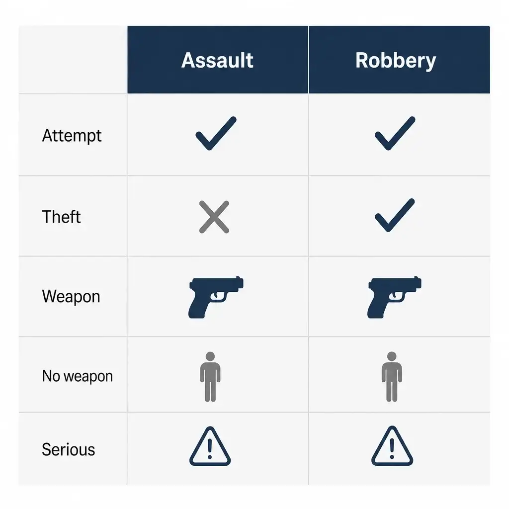 Assault With Intent to Rob Sentencing Guidelines in Canada 2 A minimal comparison chart showing robbery-related offences side by side.