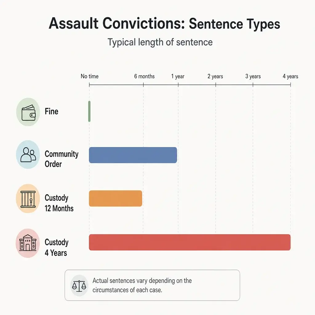 When Does an Assault Conviction Become Spent? 1 Minimal timeline infographic comparing rehabilitation periods by sentence type.