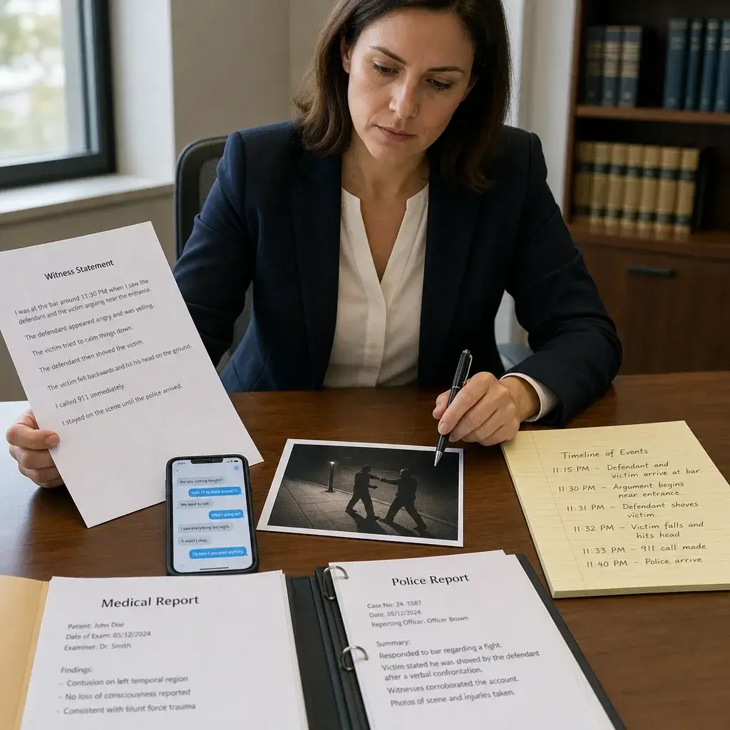 Can You Go to Jail for Assault in Canada? Jail Time by Charge 1 A lawyer reviewing different types of evidence used in an assault case.