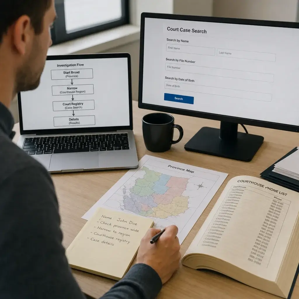Are Assault Charges Public Record in Canada? How to Check Court Records 4 A person using official court sources to search for a case by name.