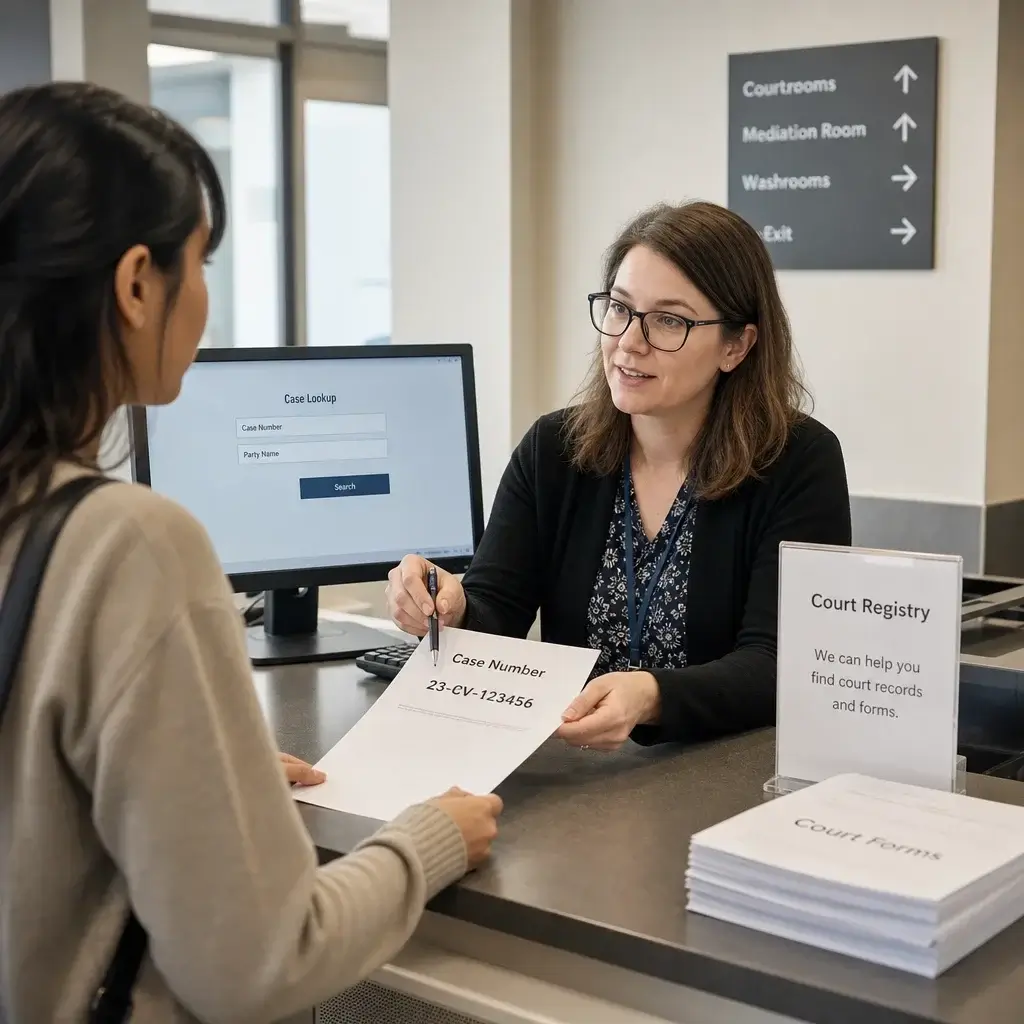 Are Assault Charges Public Record in Canada? How to Check Court Records 6 An Ontario courthouse registry helping someone look up charges through official court sources.
