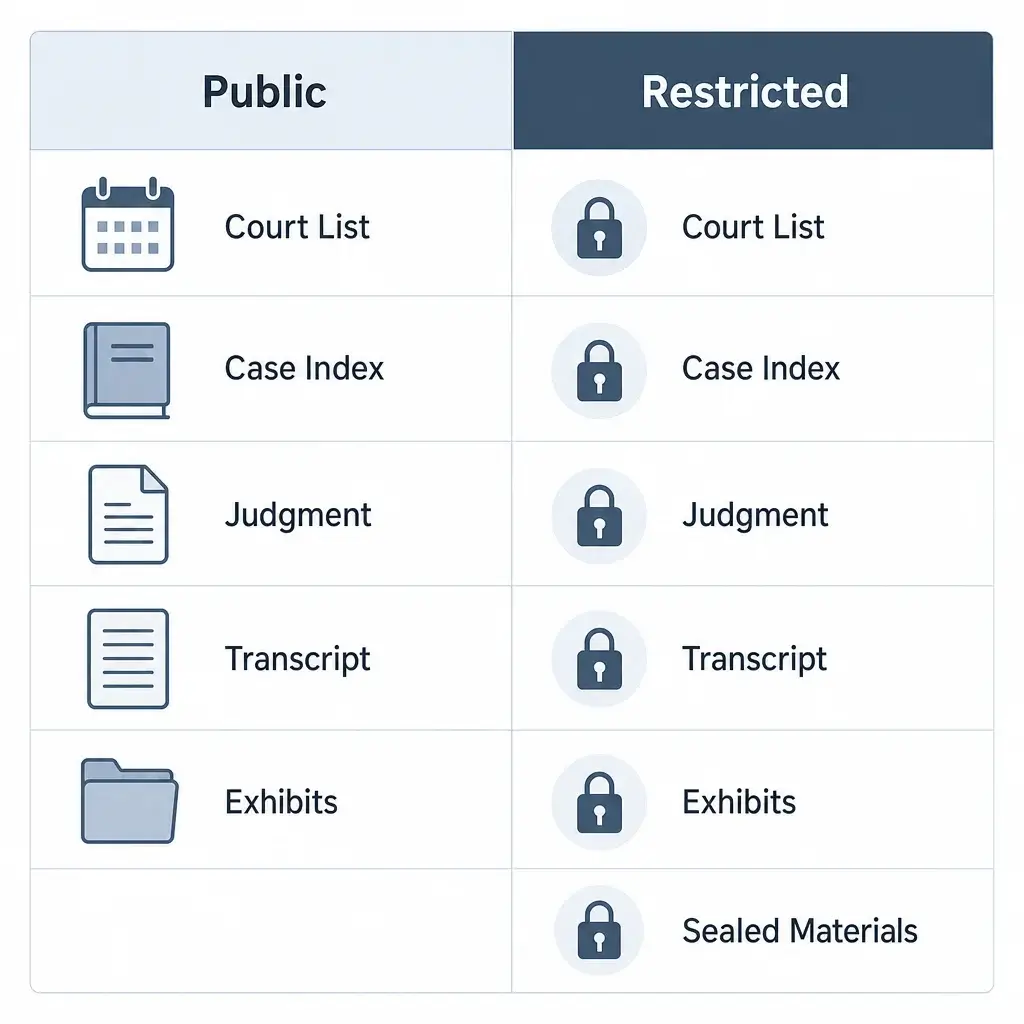 Are Assault Charges Public Record in Canada? How to Check Court Records 3 A comparison chart showing which assault-case records are public and which are restricted.